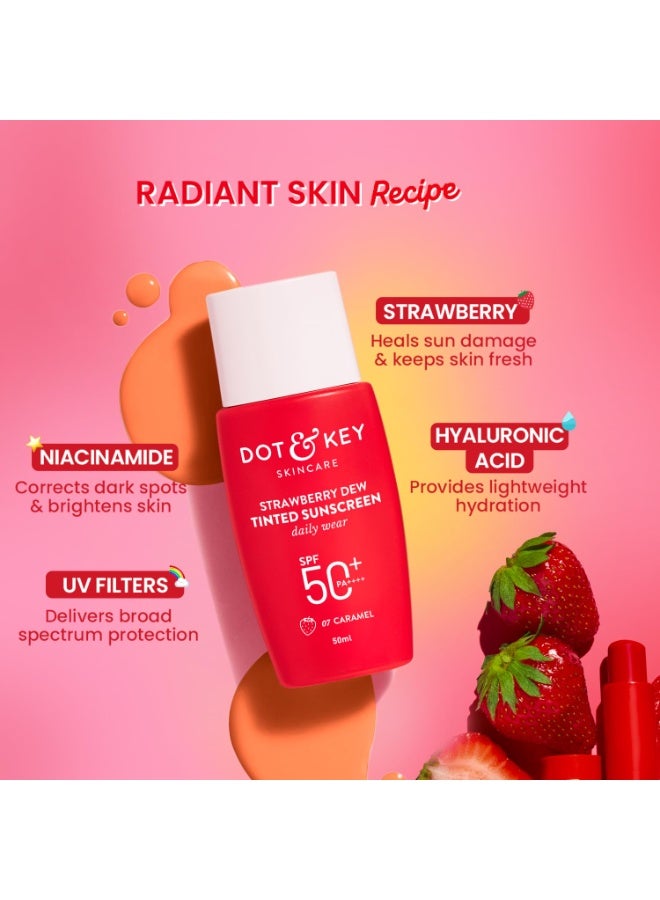 دوت آند كي واقي الشمس الملون بنكهة الفراولة من دوت آند كي، عامل حماية SPF 50+ PA++++ - درجة لون 07 كراميل، تم اختباره سريريًا | حماية من أشعة UVA وUVB | حماية واسعة النطاق، مقاوم للماء والعرق | مناسب لجميع أنواع البشرة | 50 مل - Image 2